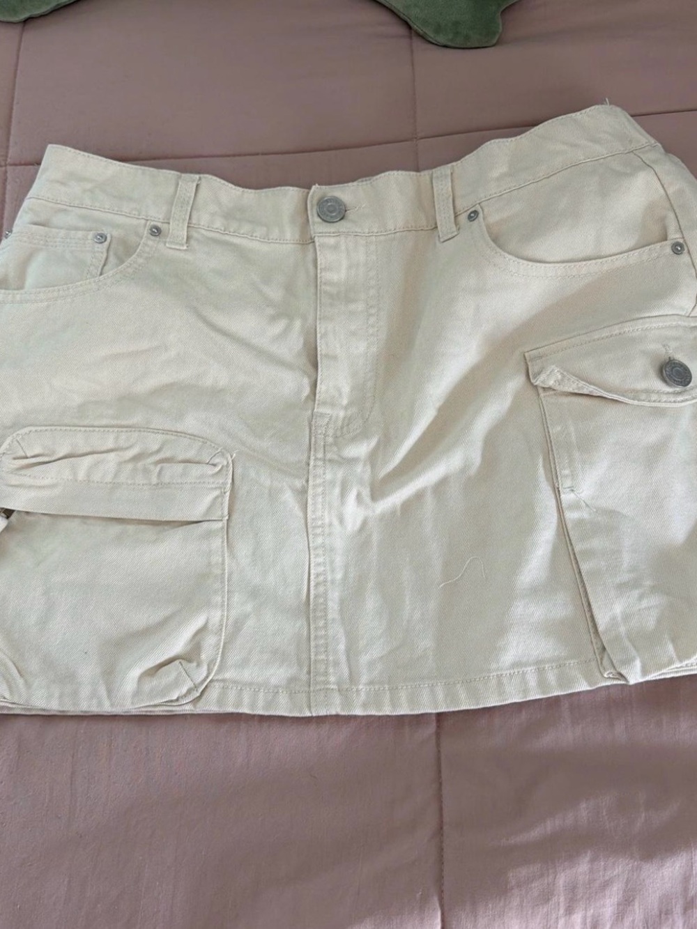Indigo Rein Cream Utility Cargo Mini Skirt with Pocket Details